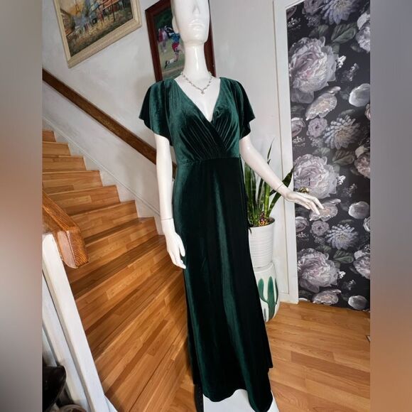 BHLDN x Jenny Yoo Ellis Flutter-Sleeve Open-Back Stretch Velvet Gown/ size 6 - Picture 5 of 10